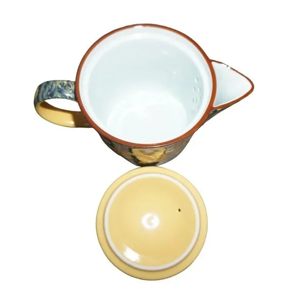 Chinese Golden Dragon Teacup Teapot Blue Red Ball Luck Sea Waves Signed READ - Picture 11 of 16